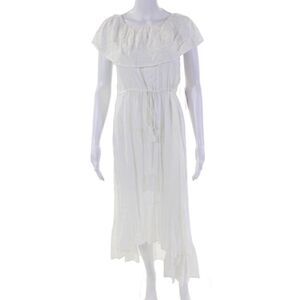 Aqua Womens Ruffled Off Shoulder Midi Shift Dress White Size Medium